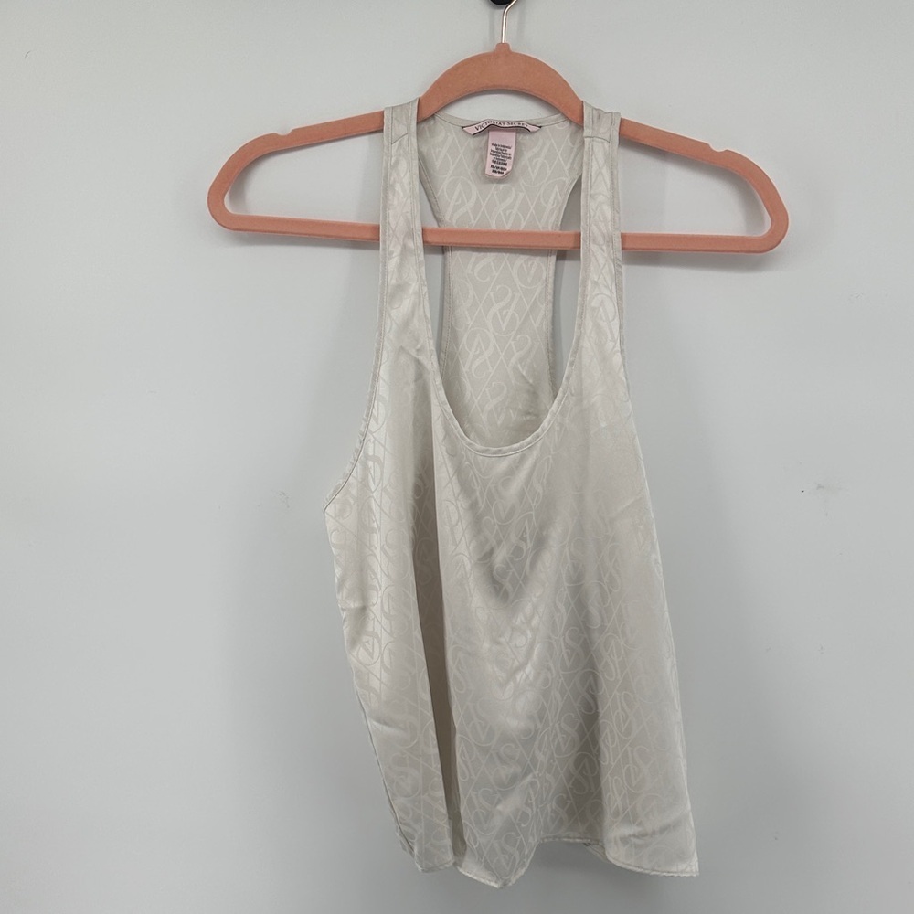 VTG Y2K Balletcore Old Money Sleepwear Cream‎ Tank Victoria's Secret Top SzXS